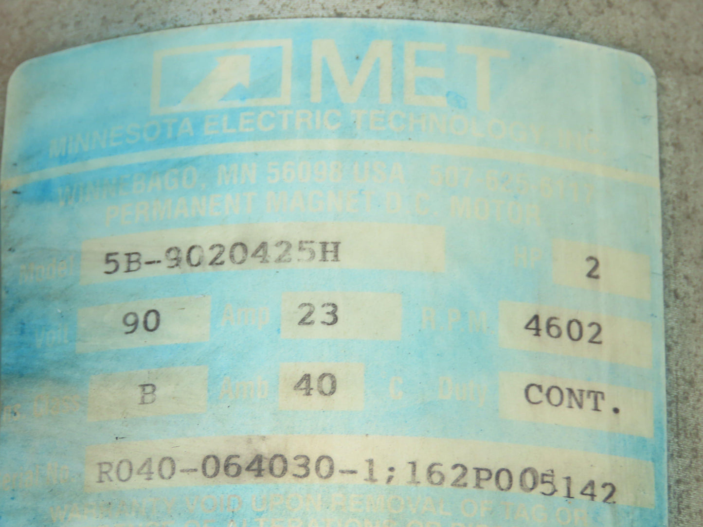 MET  90V DC Hydraulic Pump Motor 2HP 23A 4600 RPM