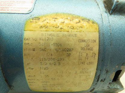 Baldor KL1203 Electric Motor 1/4HP 1725 RPM 115/208-230V 1PH Single Phase 56C
