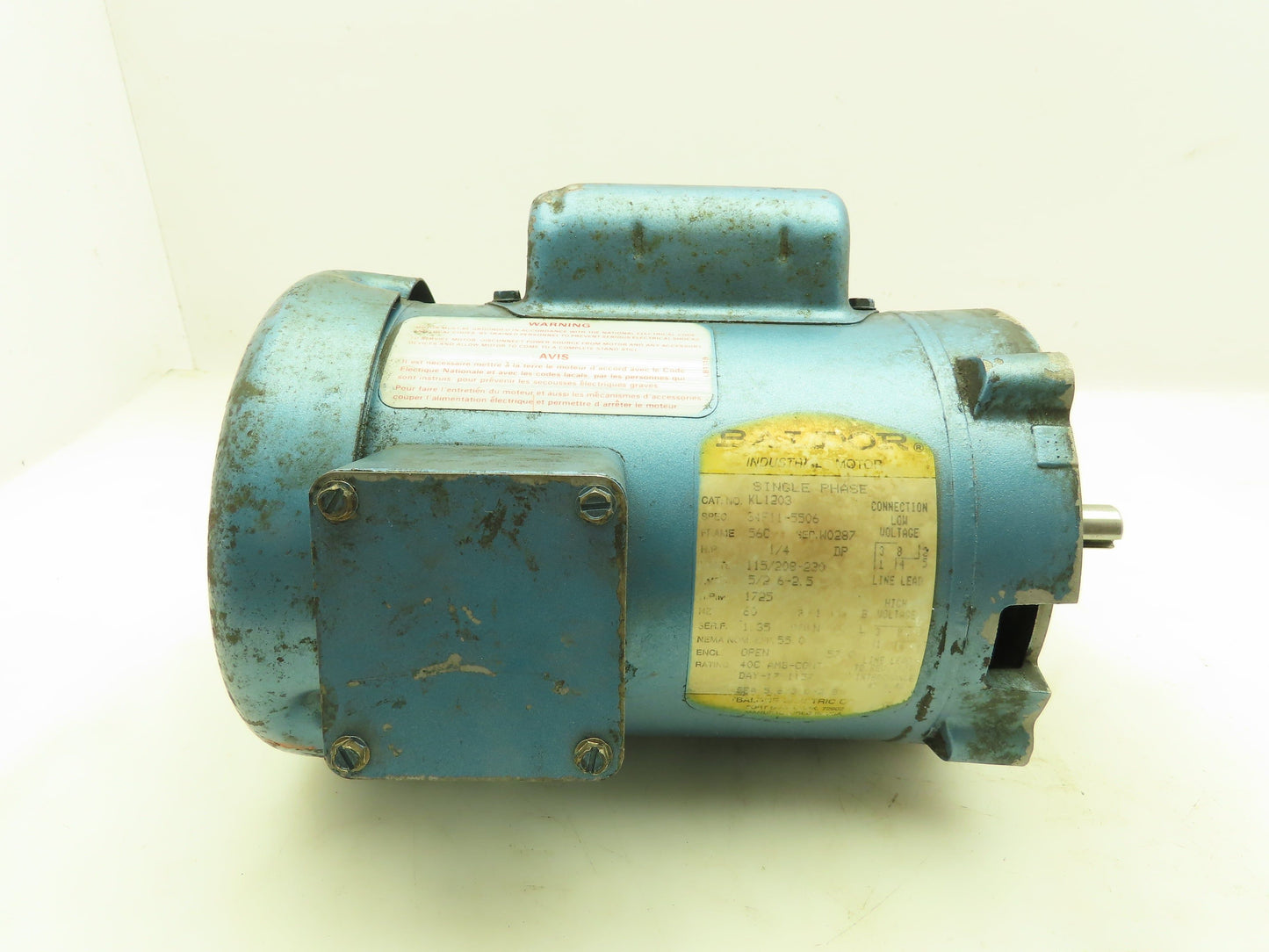 Baldor KL1203 Electric Motor 1/4HP 1725 RPM 115/208-230V 1PH Single Phase 56C