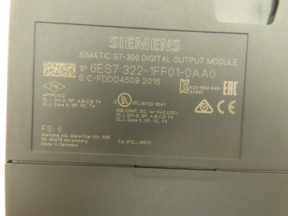 Siemens 6ES7 322-1FF01-0AA0 Simatic S7-300 Digital Output Module Lot of 6