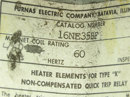 Furnas 16NE35AE 48DC37A4 Motor Starter Contactor 25 A 3Ph Overload 480V Coil