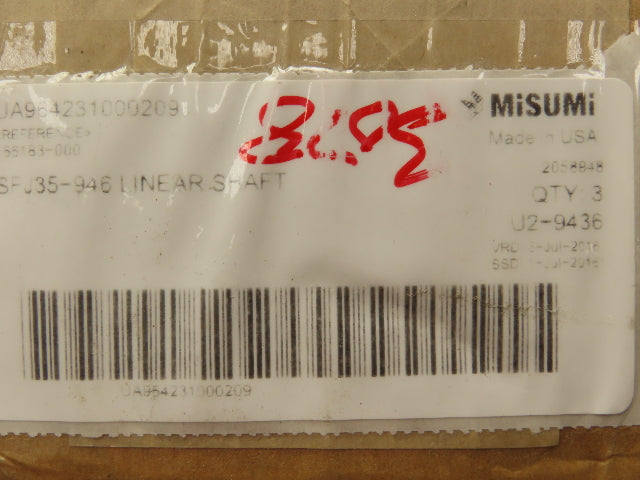 Misumi PSFJ35-946 Precision Linear Shaft Chrome Steel  35mm x 946mm  LOT OF 3