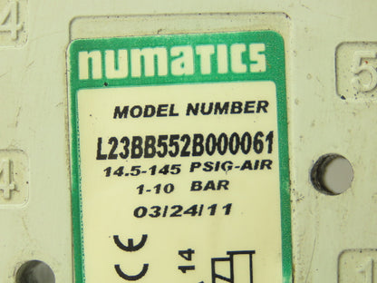 Numatics L23BB552B000061 Double Acting Solenoid Pneumatic Air Valve 24VDC Coil