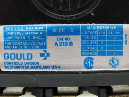 Telemecanique A213B221 Gould Motor Starter Reversing Contactor Size 0 600V 18A