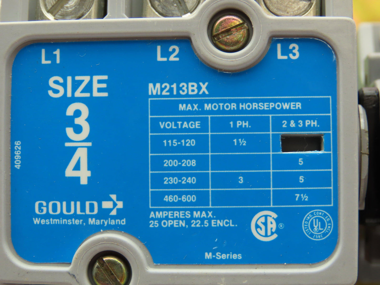 Telemecanique Gould Reversing Motor Starter Contactor Size 3/4 600V 22.5A 7.5 Hp