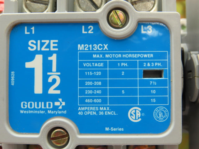 Telemecanique M213CX12L Gould Reversing Motor Starter Size 1 1/2 600V 3 Ph 15Hp