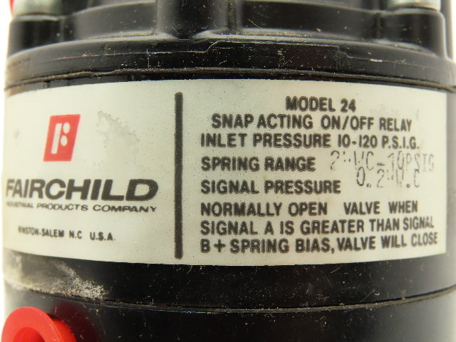 Fairchild 243122 Pneumatic Snap Acting Relay Model 24 2" WC 1 PSIG