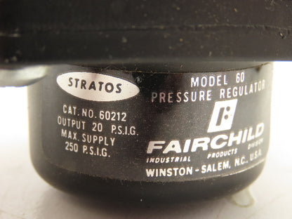 Fairchild 60212 Pneumatic Air Pressure Regulator Preset 25 PSI Model 60 Stratos