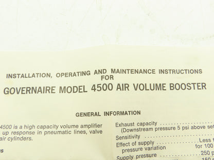Fairchild 4554 Pneumatic Air Volume Booster Model 4500 3/1 Output