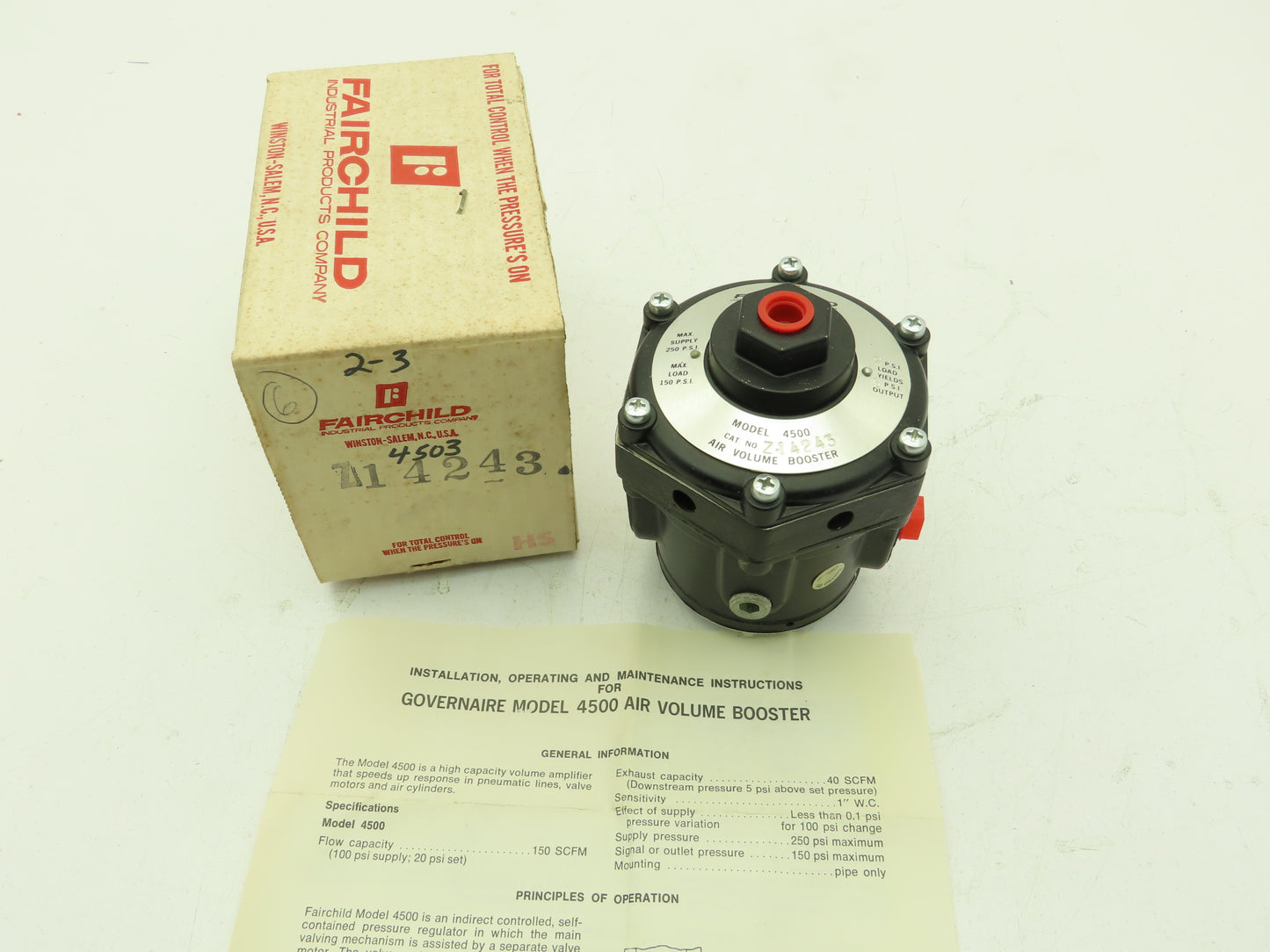 Fairchild Z-14243 Pneumatic Air Volume Booster Model 4500 2/3 Output 4503