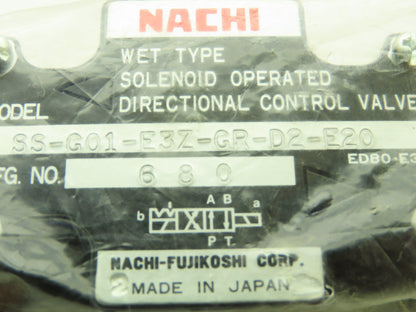 Nachi SS-G01-E3Z-GR-D2-E20 Hydraulic Directional Control Solenoid Valve 24VDC