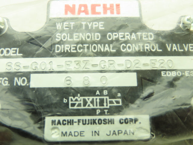 Nachi SS-G01-E3Z-GR-D2-E20 Hydraulic Directional Control Solenoid Valve 24VDC