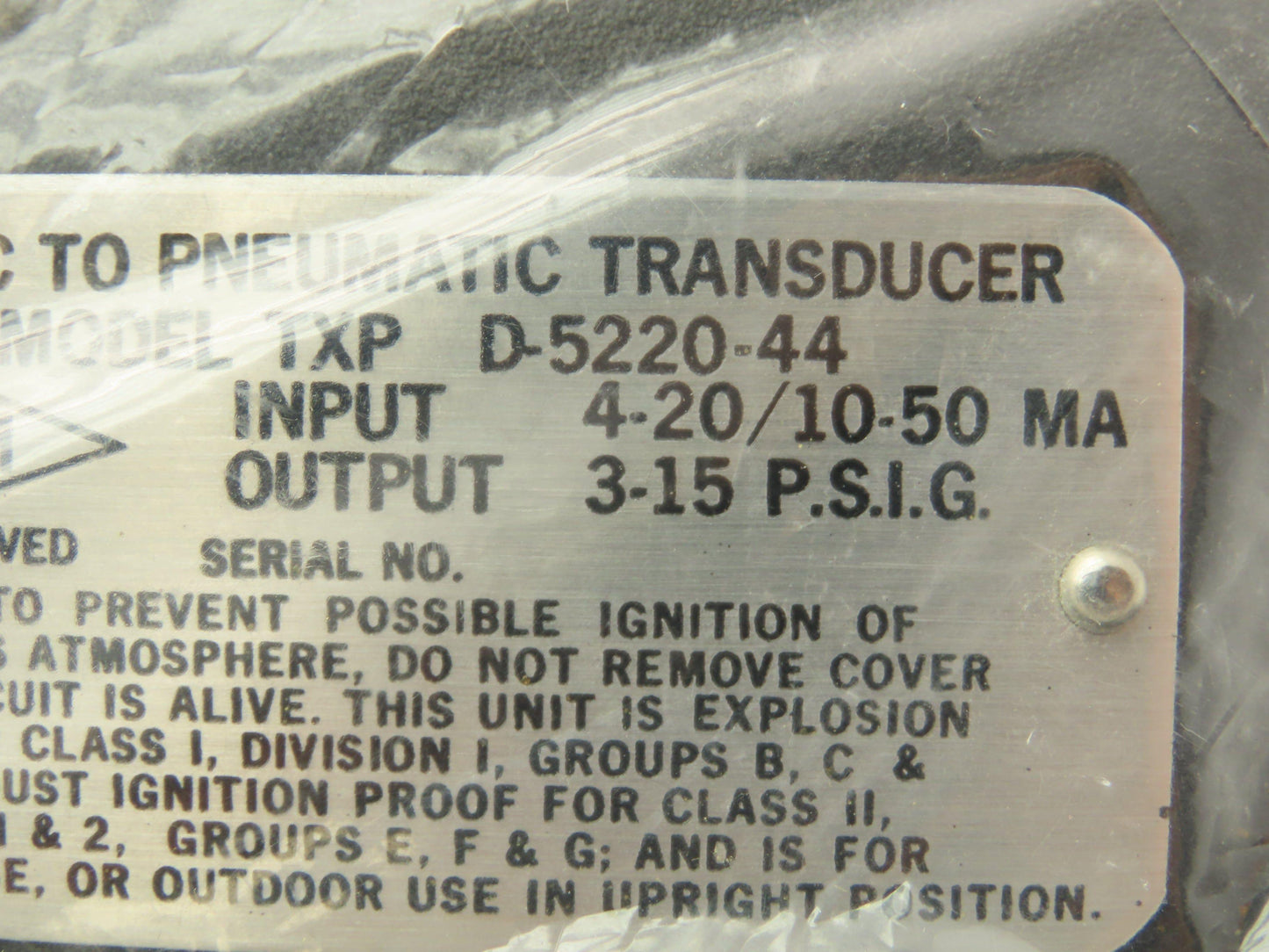 Fairchild D-5220-44 Electric Pneumatic Transducer 4.20/10-50 MA 3-15 PSI