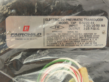 Fairchild D-5220-44 Electric Pneumatic Transducer 4.20/10-50 MA 3-15 PSI