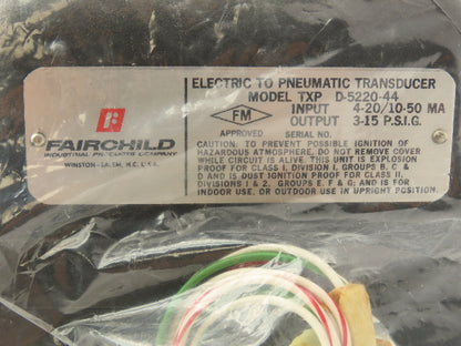 Fairchild D-5220-44 Electric Pneumatic Transducer 4.20/10-50 MA 3-15 PSI