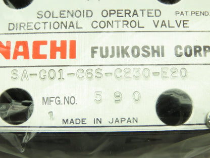 Nachi SA-G01-C6S-C230-E20 Hydraulic Directional Control Wet Solenoid Valve 220V