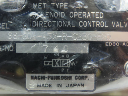 Nachi SS-G01-A3X-R-C230-E20 Hydraulic Directional Control Solenoid Valve 220V