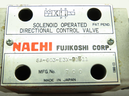 Nachi SA-G03-E3X-D1-E11 Hydraulic Directional Control Wet Solenoid Valve 12VDC