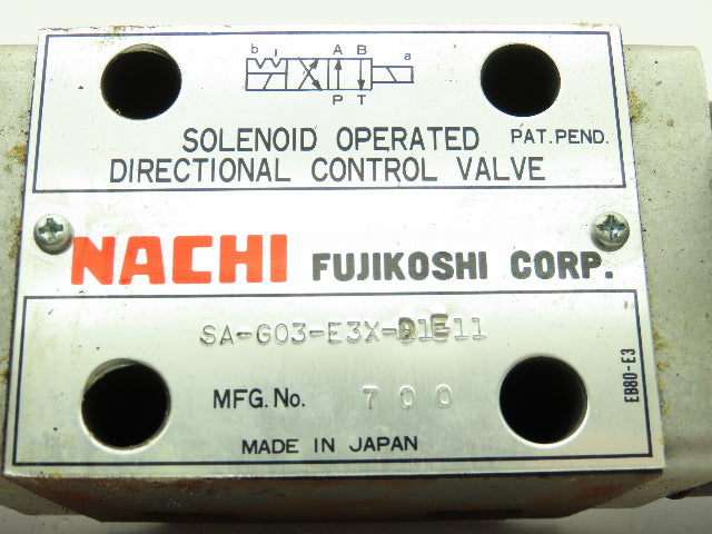 Nachi SA-G03-E3X-D1-E11 Hydraulic Directional Control Wet Solenoid Valve 12VDC