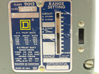 Square D 9012 AMW1 Pressure Switch 0.25-2.5#  120V-600VAC