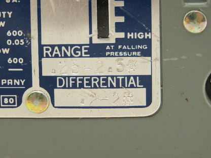 Square D 9012 AMW1 Pressure Switch 0.25-2.5#  120V-600VAC