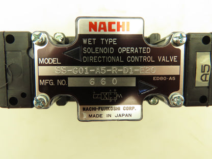 Nachi SS-G01-A5-R-D1-E20 Hydraulic Directional Control Solenoid Valve 12VDC D03