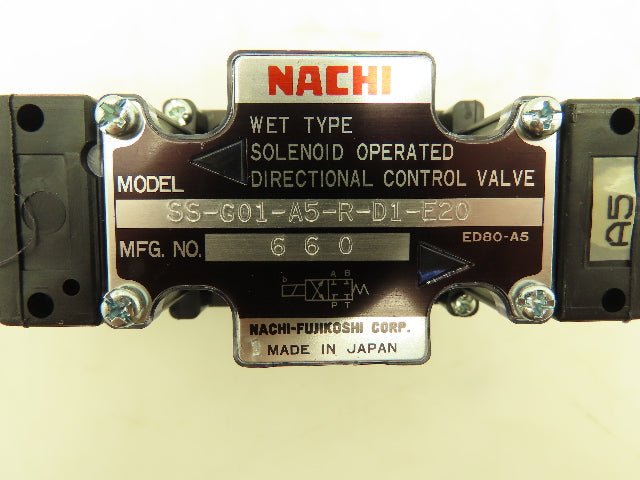 Nachi SS-G01-A5-R-D1-E20 Hydraulic Directional Control Solenoid Valve 12VDC D03