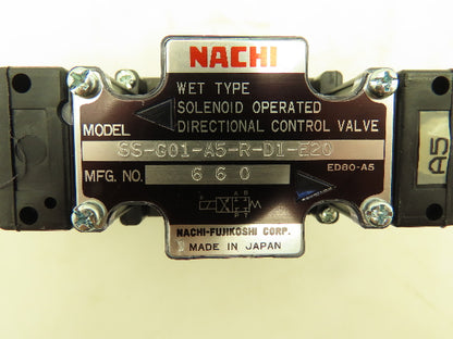 Nachi SS-G01-A5-R-D1-E20 Hydraulic Directional Control Solenoid Valve 12VDC D03