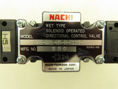Nachi SS-G01-H5-R-E115-E20 Hydraulic Directional Control Solenoid Valve 120V D03