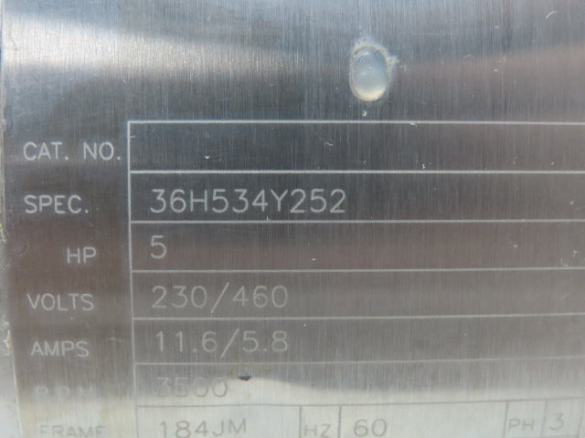 Ampco Centrifugal Pump SS 2 1/2x2" DC2 5" Impeller 5 HP Motor 230/460V Stainless