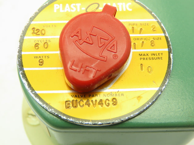 Plast-o-matic EUC4V4G9 Solenoid Valve 1/2" NPT 10PSI 1/8" Orifice 120VAC PVC