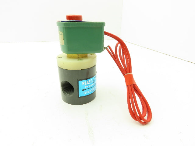 Plast-o-matic EUC4V4G9 Solenoid Valve 1/2" NPT 10PSI 1/8" Orifice 120VAC PVC