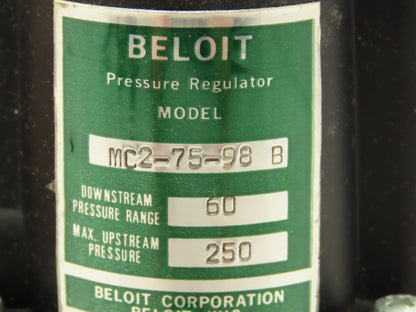 Beloit MC2-75-98B Pneumatic Air Pressure Regulator 60 PSI Adjustable