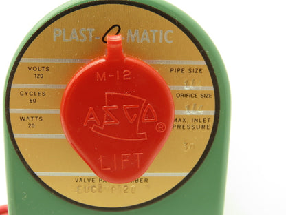 Plast-o-matic EUC2V8G20 PVC Automatic Control Valve Pneumatic 1/8" 120V Coil