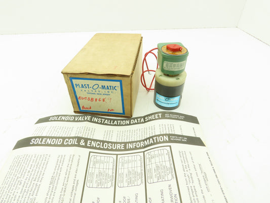 Plast-o-matic EUC3B8G9 Solenoid Valve PVC 3/8" NPT 10 PSI 120V Coil