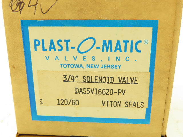 Plast-o-matic DAS5V16G20-PV Solenoid Valve 3/4" NPT Vented PVC Control Valve