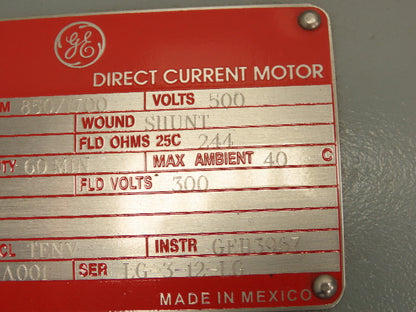 GE Kinematic 5Hp DC Motor 500V 8.35A 850/1700 RPM Tachometer 50VDC