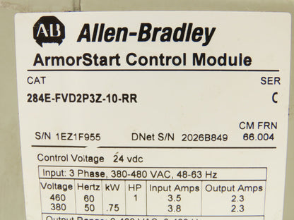 Allen Bradley 284E-FVD2P3Z-10-RR ArmorStart Control Module 480V 1Hp VFD EtherNet