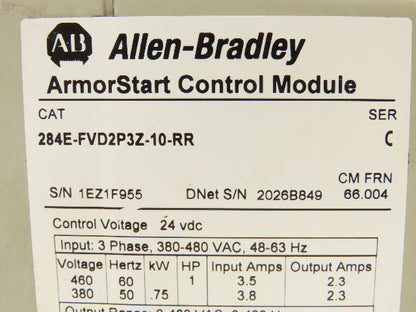 Allen Bradley 284E-FVD2P3Z-10-RR ArmorStart Control Module 480V 1Hp VFD EtherNet