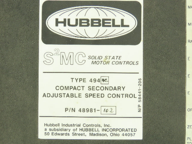 Hubbell S2MC Solid State Motor Control Secondary Adjustable Speed Controller