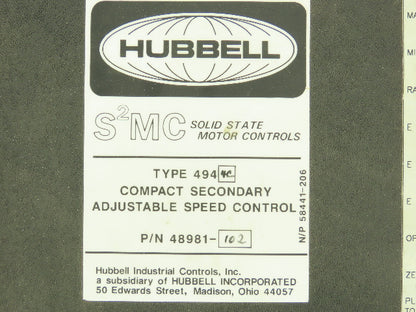 Hubbell S2MC Solid State Motor Control Secondary Adjustable Speed Controller