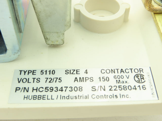 Hubbell HC59347308 AC Clapper Style Magnetic Contactor NEMA 4 600VAC 150A 1 Pole