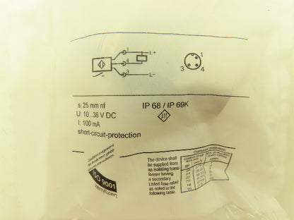 IFM Efector IIT232 Inductive Sensor Proximity Switch 25mm NPN N.O.