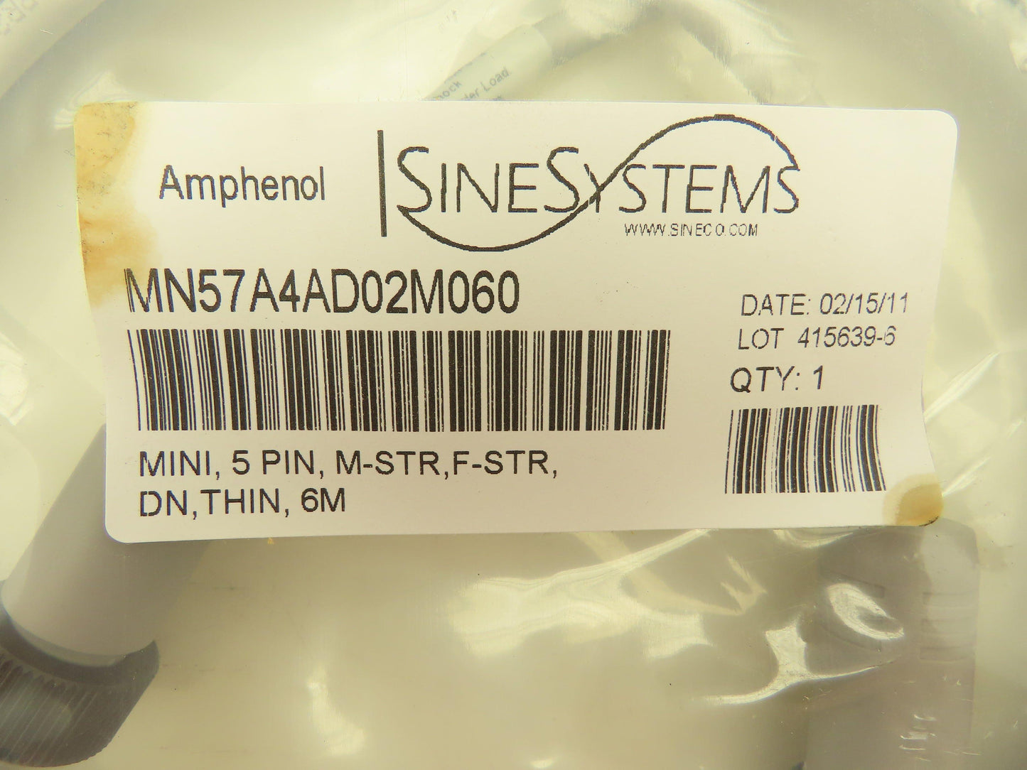 Amphenol MN57A4AD02M060 DeviceNet Sensor Cable Cordset 5-Pin M22 Male/Female 6M