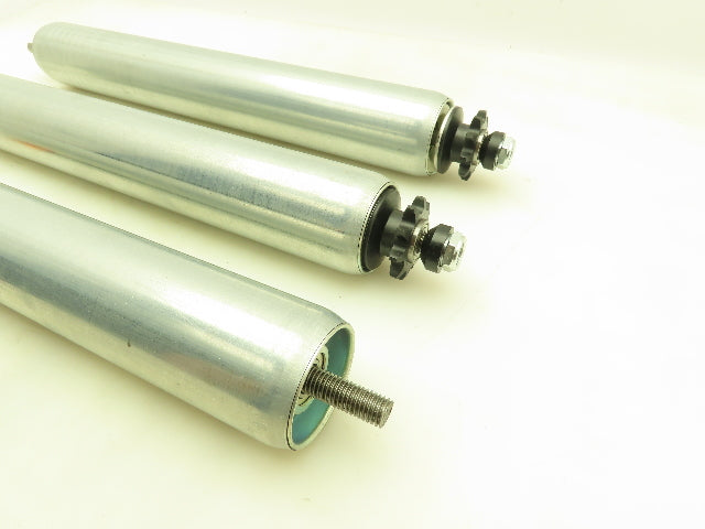 Single Sprocket Steel Conveyor Roller 2.25" Dia x 17" BF  Lot of 3