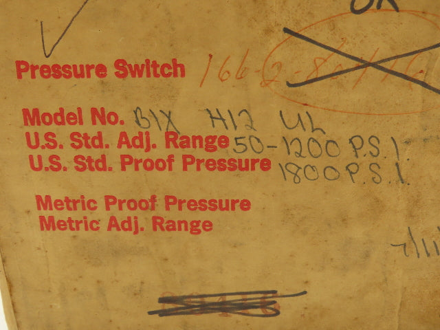 Barksdale B1X-H12-UL Pressure Switch 50-1200 PSI 10A 125/250V Hazardous Location