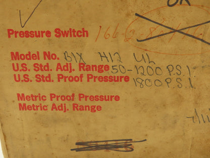 Barksdale B1X-H12-UL Pressure Switch 50-1200 PSI 10A 125/250V Hazardous Location