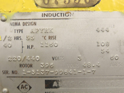Allis Chalmers 40hp Type APYHK Induction Crane Motor  444Fr 1160rpm 220/440v 3ph