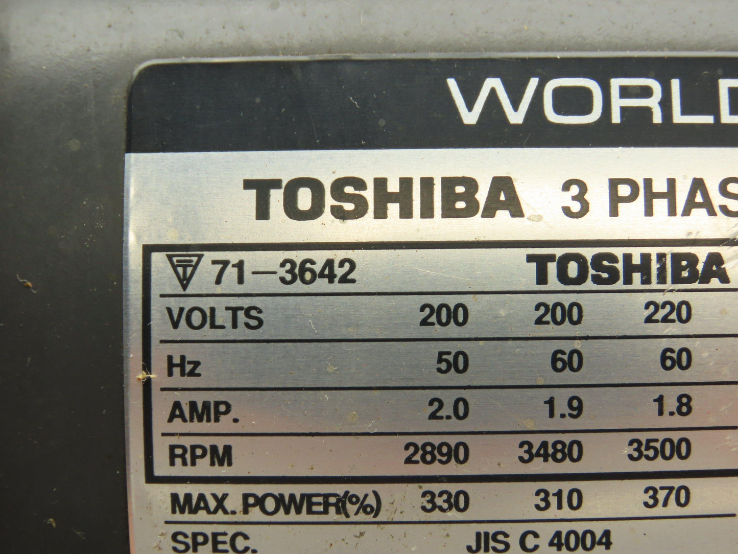 Toshiba Type IK Induction Motor 0.4Kw .5Hp 3500 RPM 220V 3PH 3/4" NPT Brass Pump