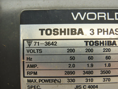 Toshiba Type IK Induction Motor 0.4Kw .5Hp 3500 RPM 220V 3PH 3/4" NPT Brass Pump